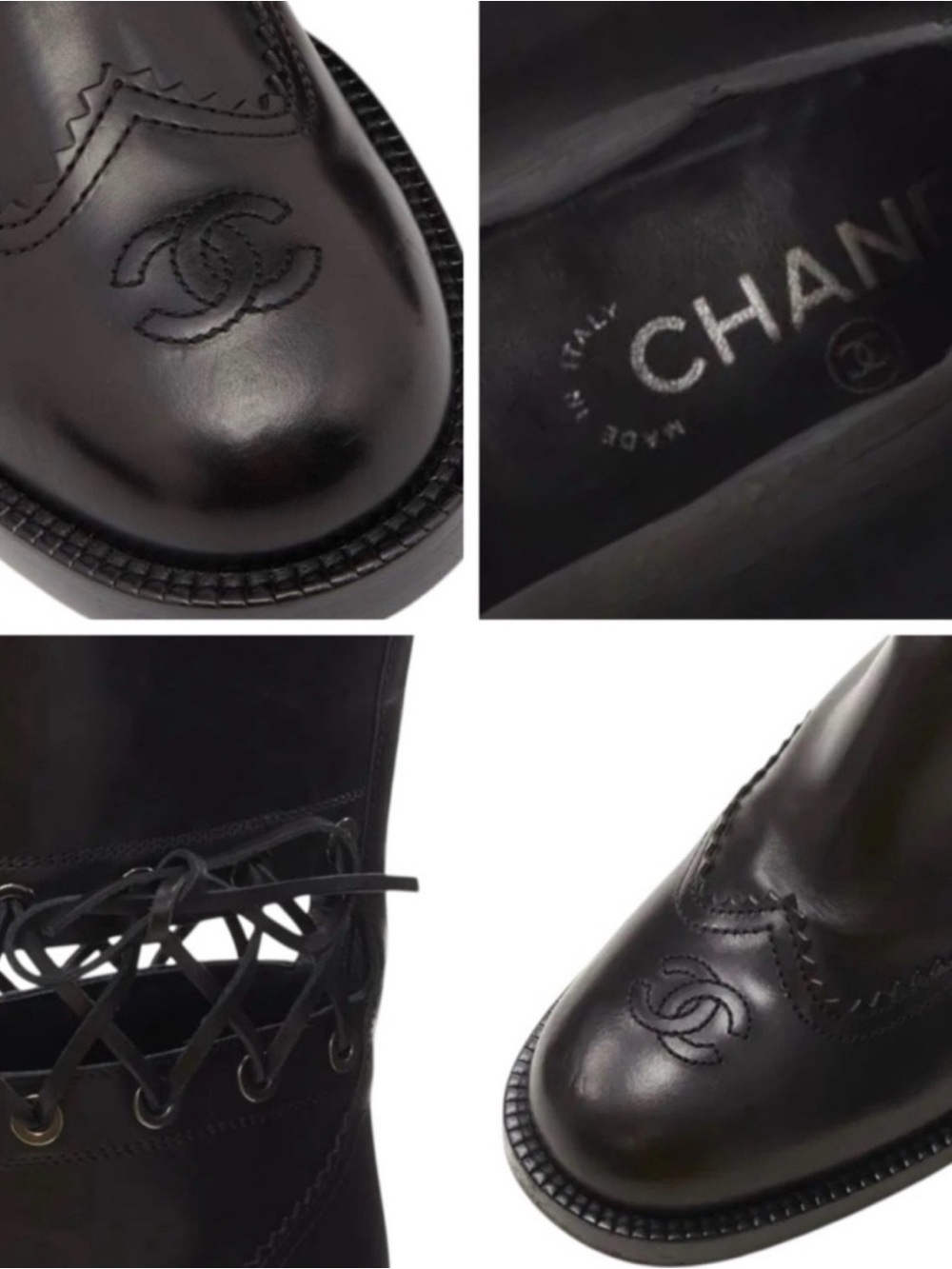 CHANEL Black Leather Knee High Lace Detail riding Boot Runway Fall 2016 - Picture 12 of 14